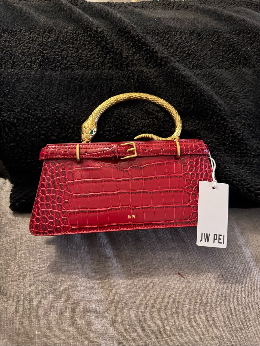 Elena Snake Handle Top Bag - Red Croc